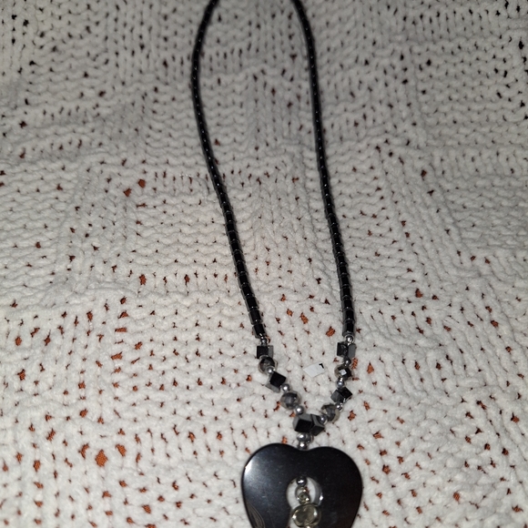 HEMATITE Black Heart Lock Pendant Necklace - Picture 3 of 3